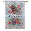 Evergreen Winter Pinecone Applique House Flag