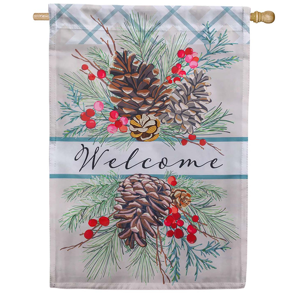 Evergreen Winter Pinecone Applique House Flag