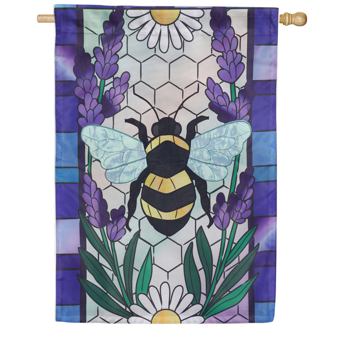 Evergreen Applique House Flag - Lavender Honey Bee