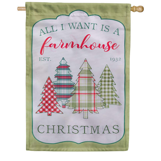 Evergreen Holly Homestead Applique House Flag