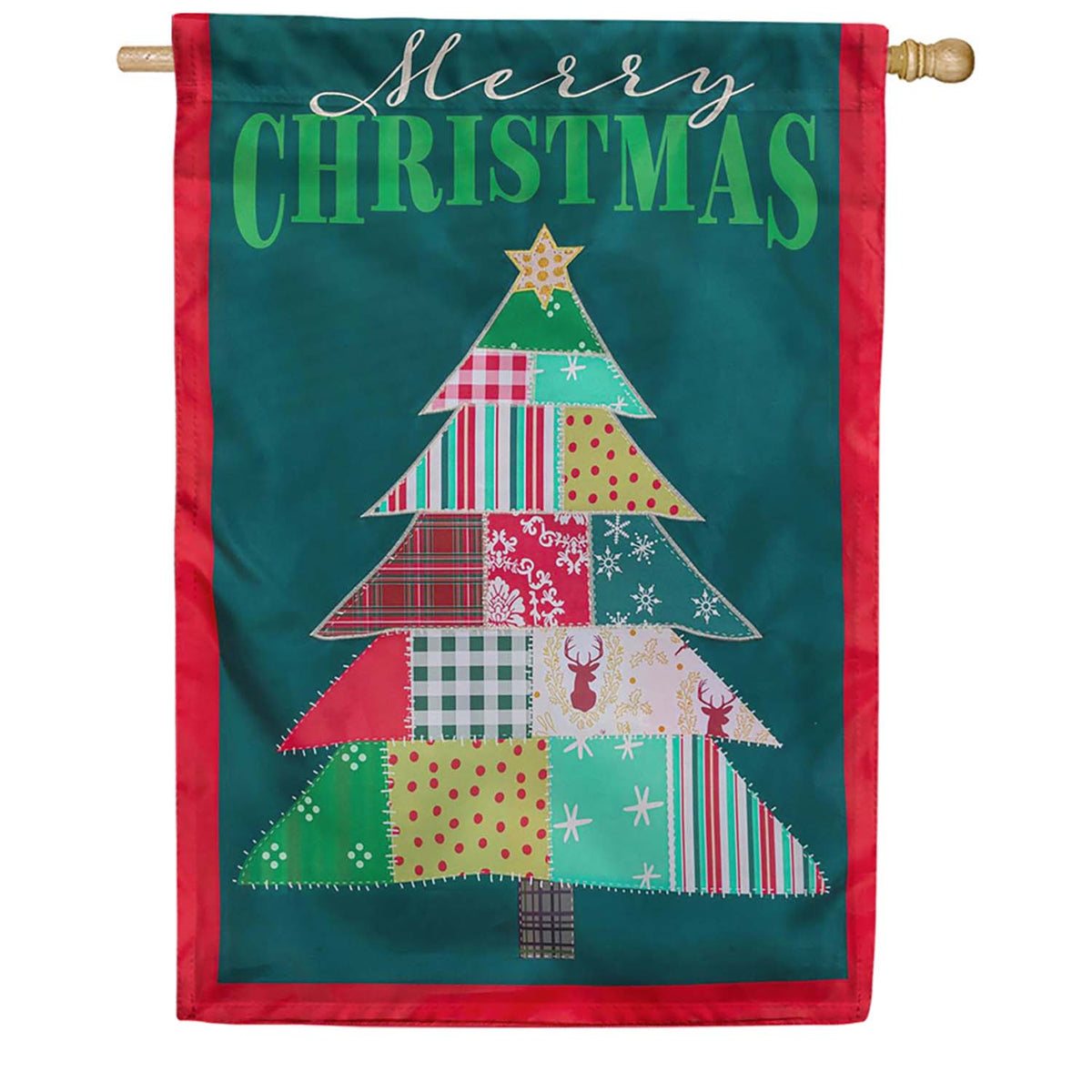 Evergreen Quilted Christmas Tree Applique House Flag