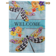 Evergreen Courtly Check Dragonfly Applique House Flag
