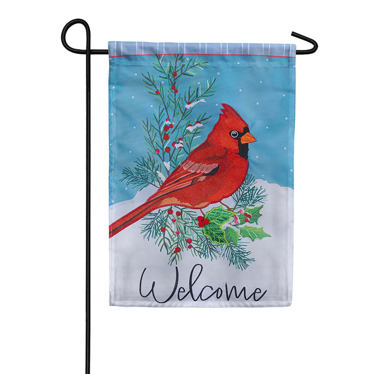Evergreen Winter Night Cardinal Applique Garden Flag