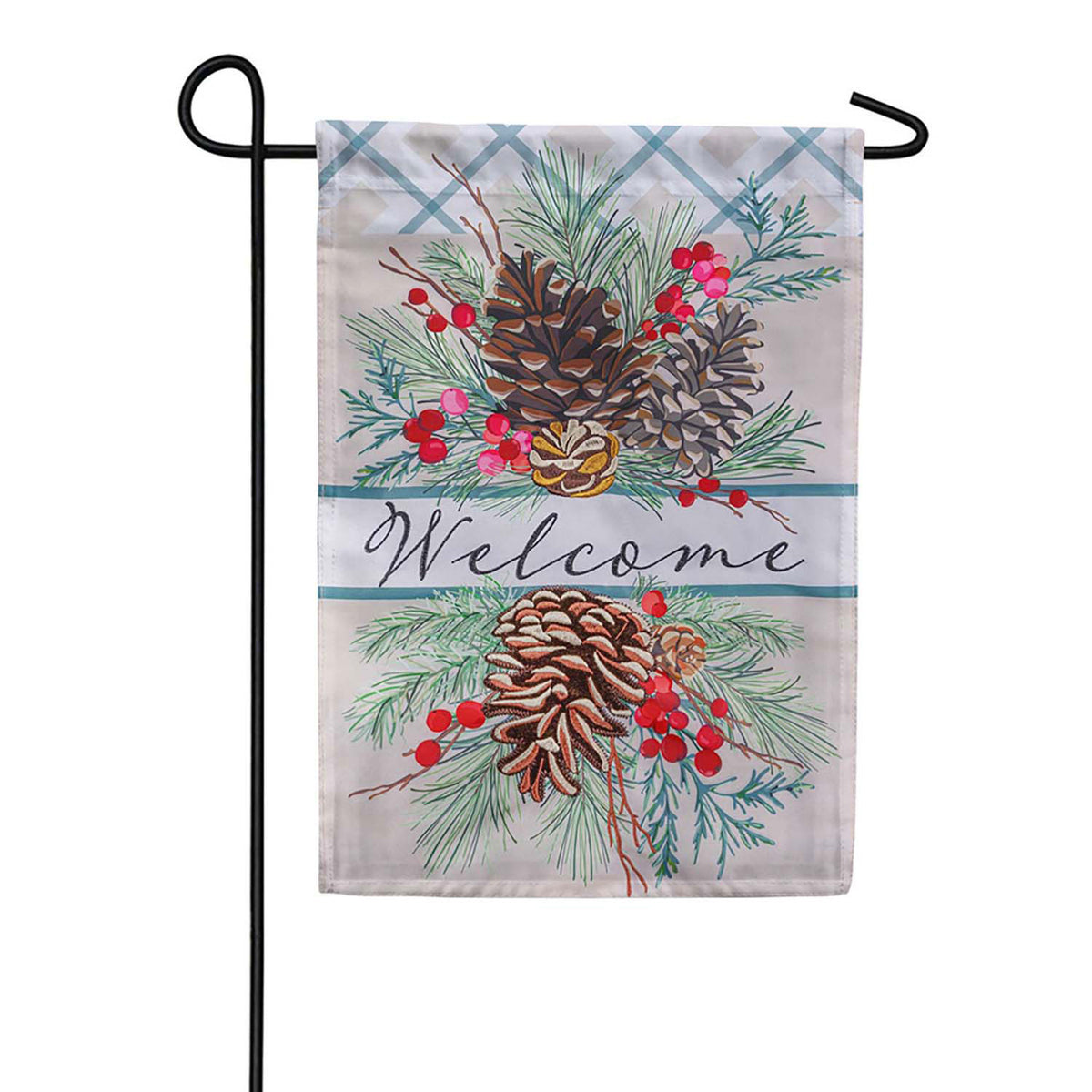 Evergreen Winter Pinecone Applique Garden Flag