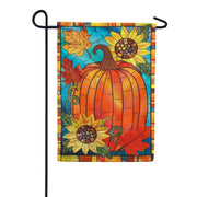 Evergreen Fall Pumpkin Stained Glass Applique Garden Flag