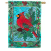 Evergreen Stained Glass Winter Cardinal Applique House Flag