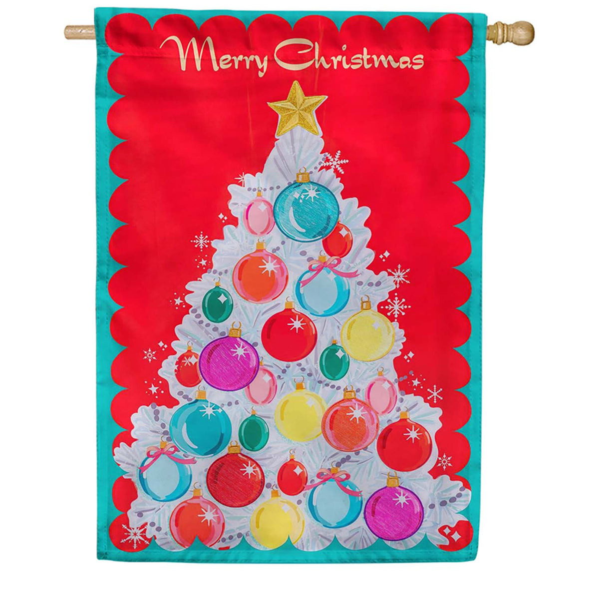 Evergreen Vintage Christmas Tree Applique House Flag