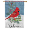 Evergreen Winter Night Cardinal Applique House Flag