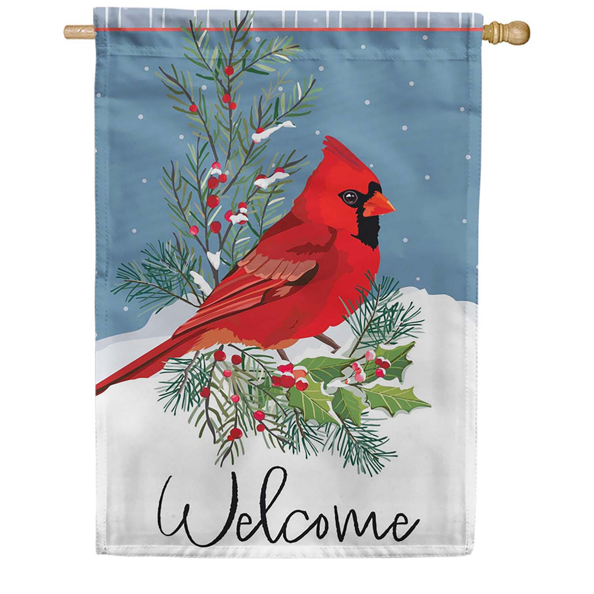 Evergreen Winter Night Cardinal Applique House Flag