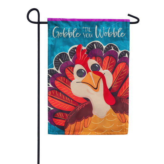 Evergreen Applique Garden Flag Gobble Til You Wobble