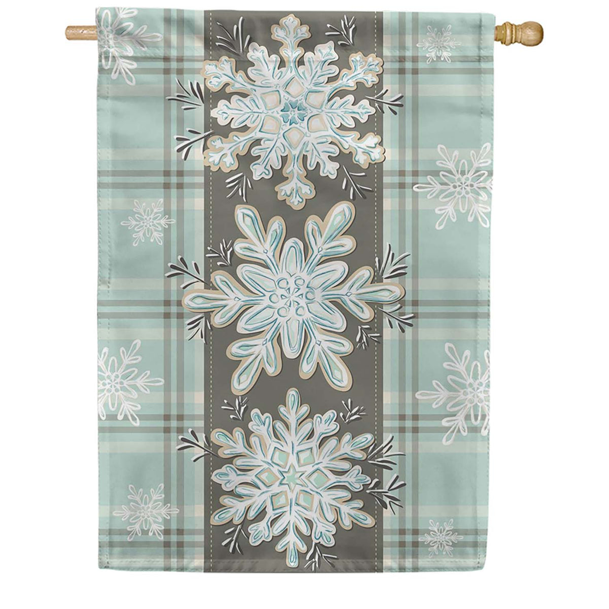 Evergreen Snowflake Trio Applique House Flag 