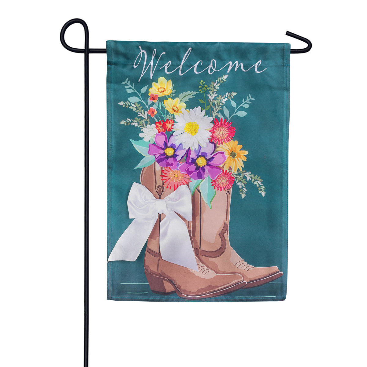 Evergreen Applique Garden Flag - Boots And Bow Floral