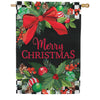 Evergreen Floral Checkered Merry Christmas Applique House Flag