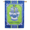 Evergreen Applique House Flag - Chinoiserie Welcome