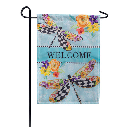 Evergreen Applique Garden Flag - Courtly Check Dragonfly