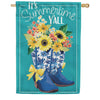 Evergreen Applique House Flag - Chinoiserie Cowboy Boots & Bows