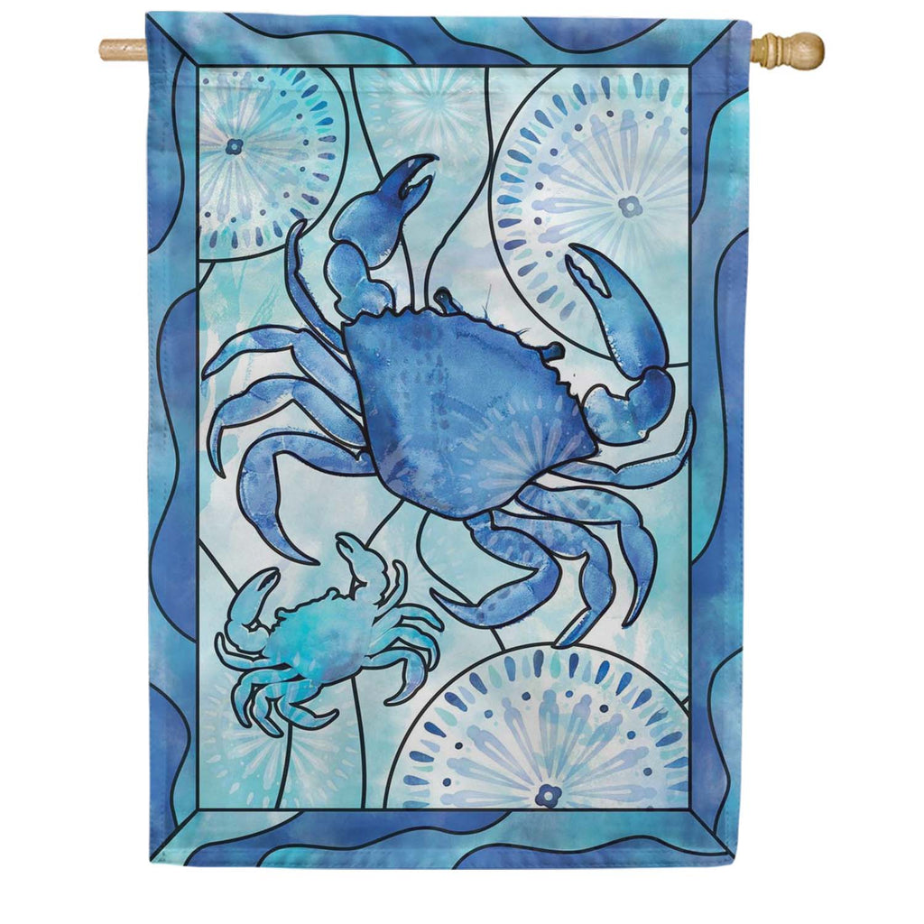 Blue Crab Stained Glass House Flag