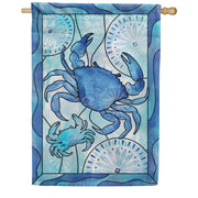 Evergreen Applique House Flag Blue Coastal Framed Crab