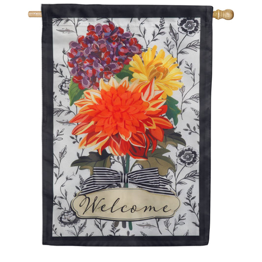 Evergreen Fall Floral Toile Applique Garden Flag