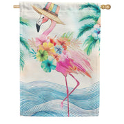 Evergreen Palm Beach Floral Flamingo House Flag