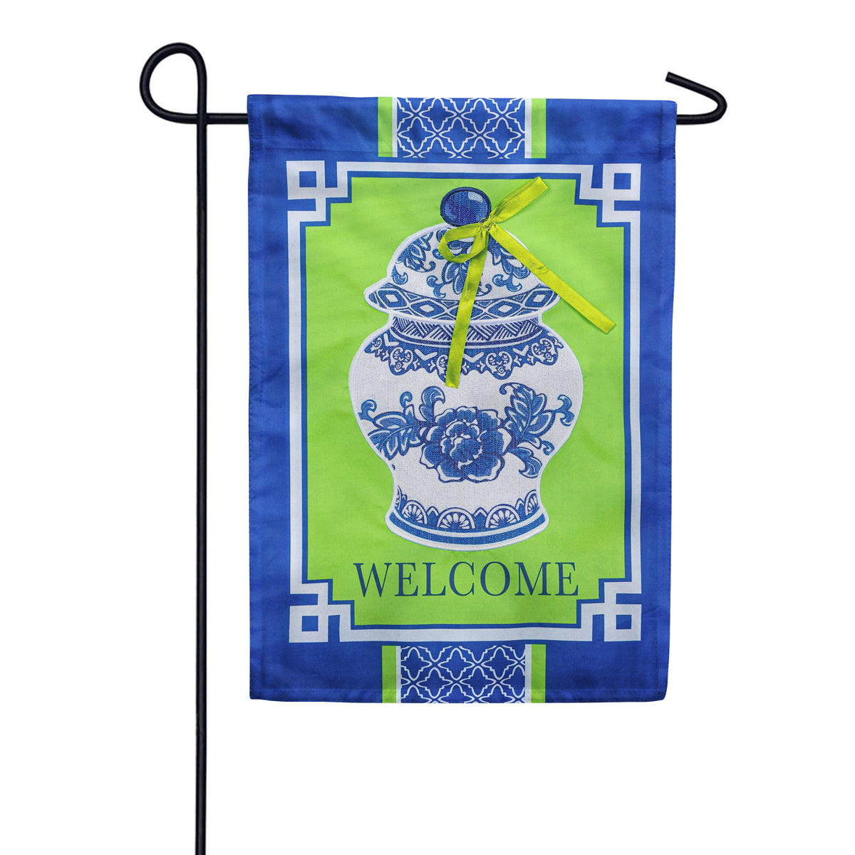 Evergreen Applique Garden Flag - Chinoiserie Welcome