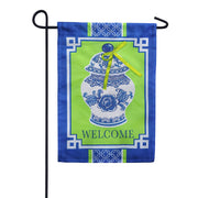 Evergreen Applique Garden Flag - Chinoiserie Welcome