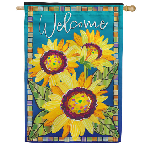 Evergreen Applique House Flag - Sunflower Garden Welcome