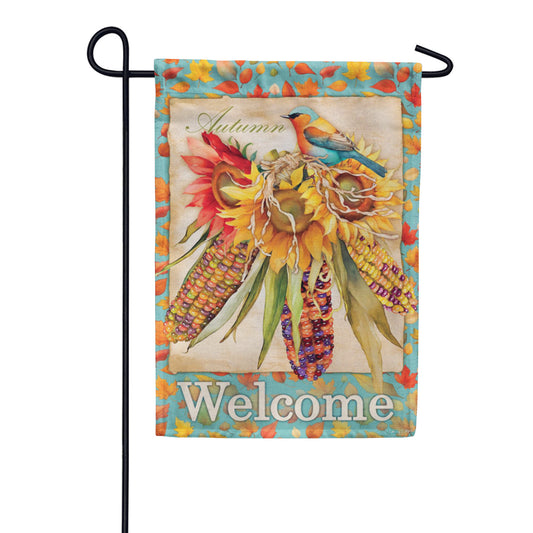 Evergreen Jeweled Fall Maize Burlap Garden Flag