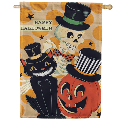 Evergreen Halloween Trio Burlap House Flag
