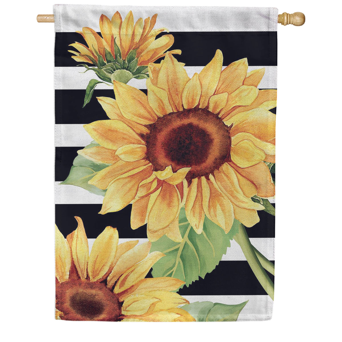 Evergreen Burlap House Flag - Striped Sunflowers