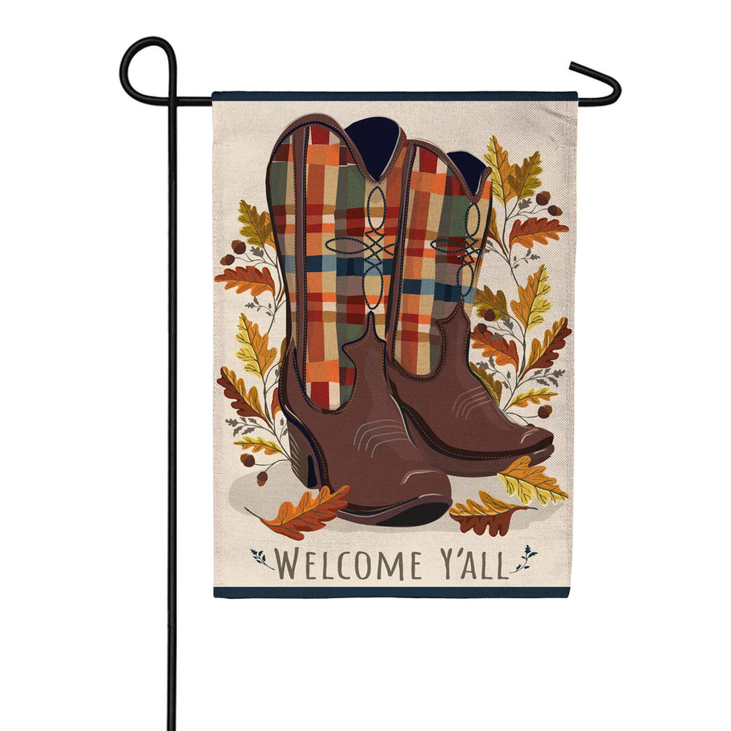 Evergreen Burlap Garden Flag - Fall Cowboy Boots