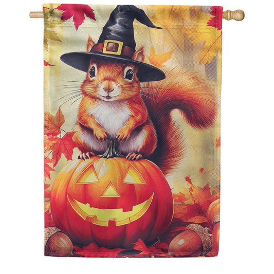 Evergreen Halloween Squirrel Grove Burlap Garden Flag
