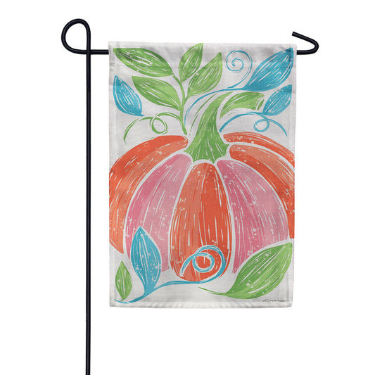 Evergreen Burlap Garden Flag - Fun Bright Pumpkin