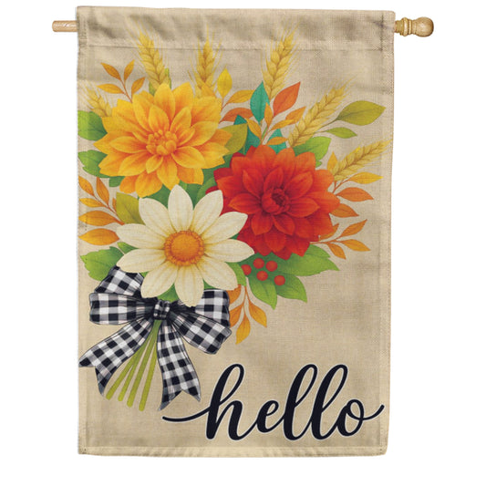 Evergreen Hello Fall Bow Florals Buralp House Flag
