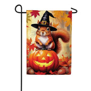 Evergreen Burlap Garden Flag - Halloween Squirrel Grove