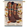 Evergreen Burlap House Flag - Fall Cowboy Boots