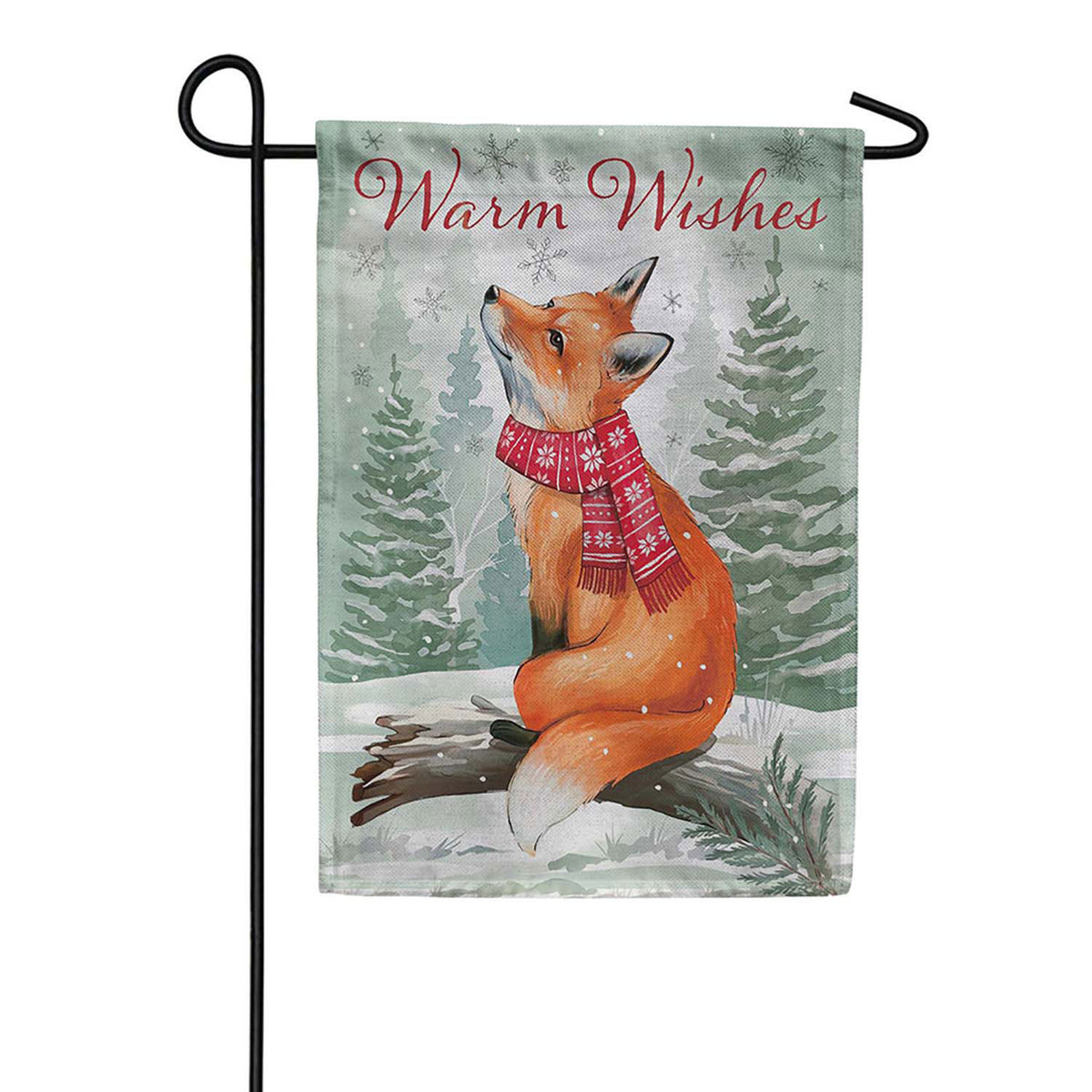 Evergreen Winter Grove Fox Burlap Garden Flag