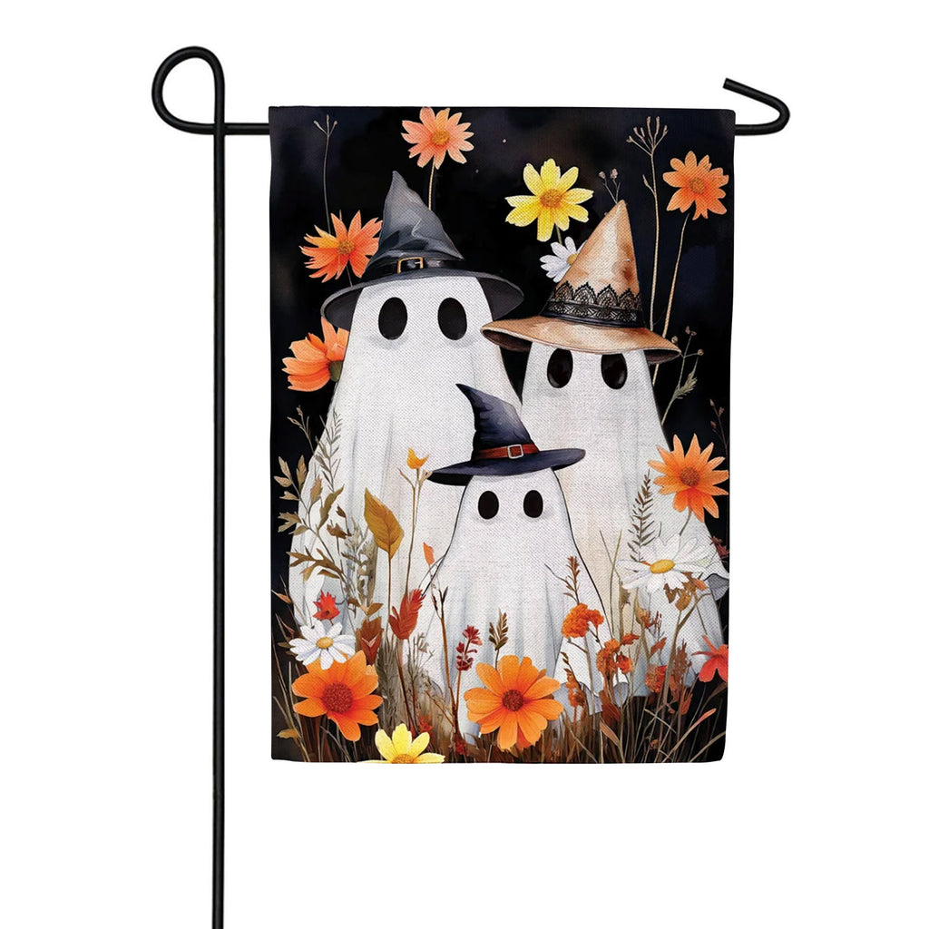 Evergreen Burlap Garden Flag - Halloween Ghost Family