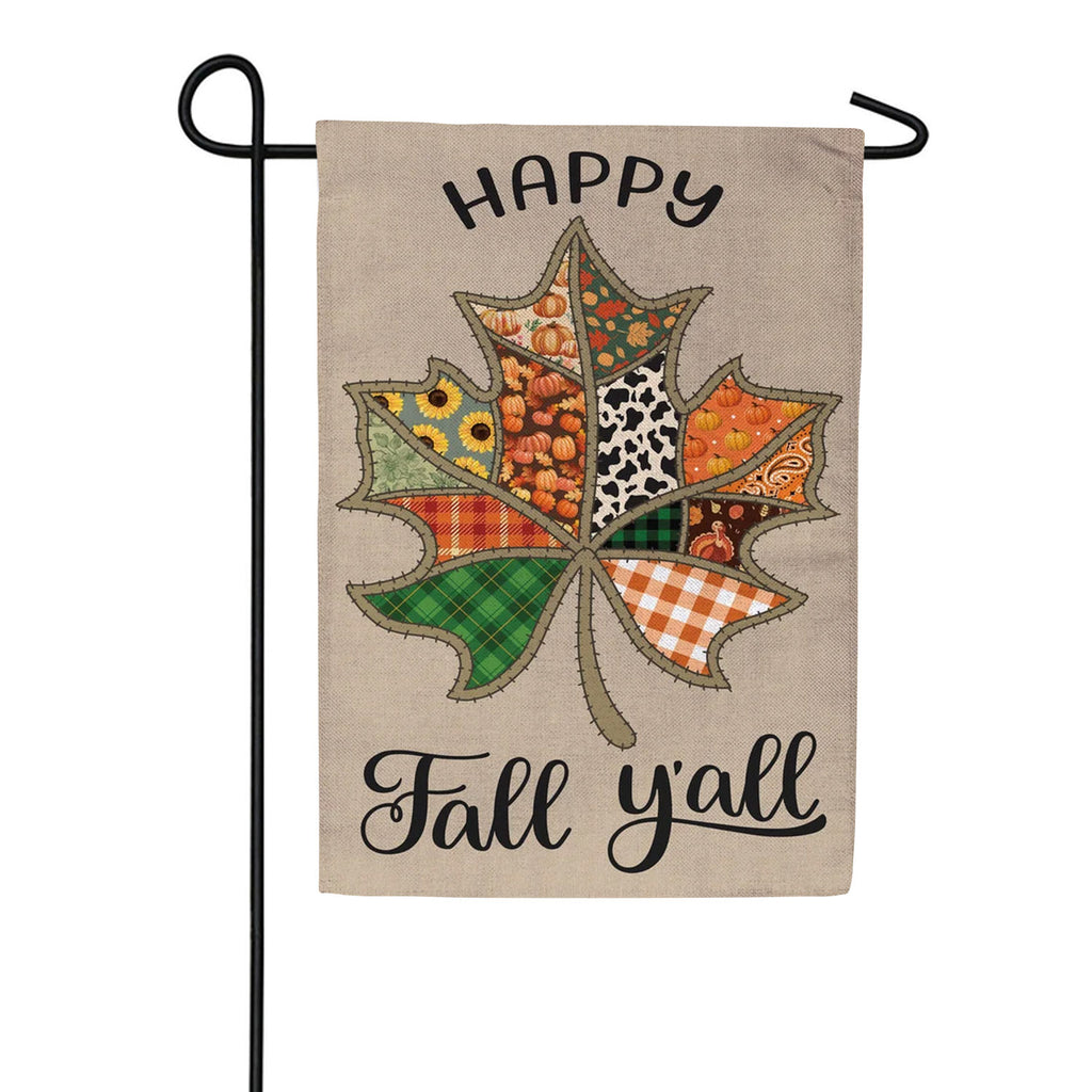 Evergreen Burlap Garden Flag - Quilted Fall Leaf