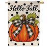 Evergreen Burlap House Flag - Checkered Bow Pumpkin