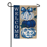 Evergreen Burlap Garden Flag - Chinoiserie Welcome Pumpkin