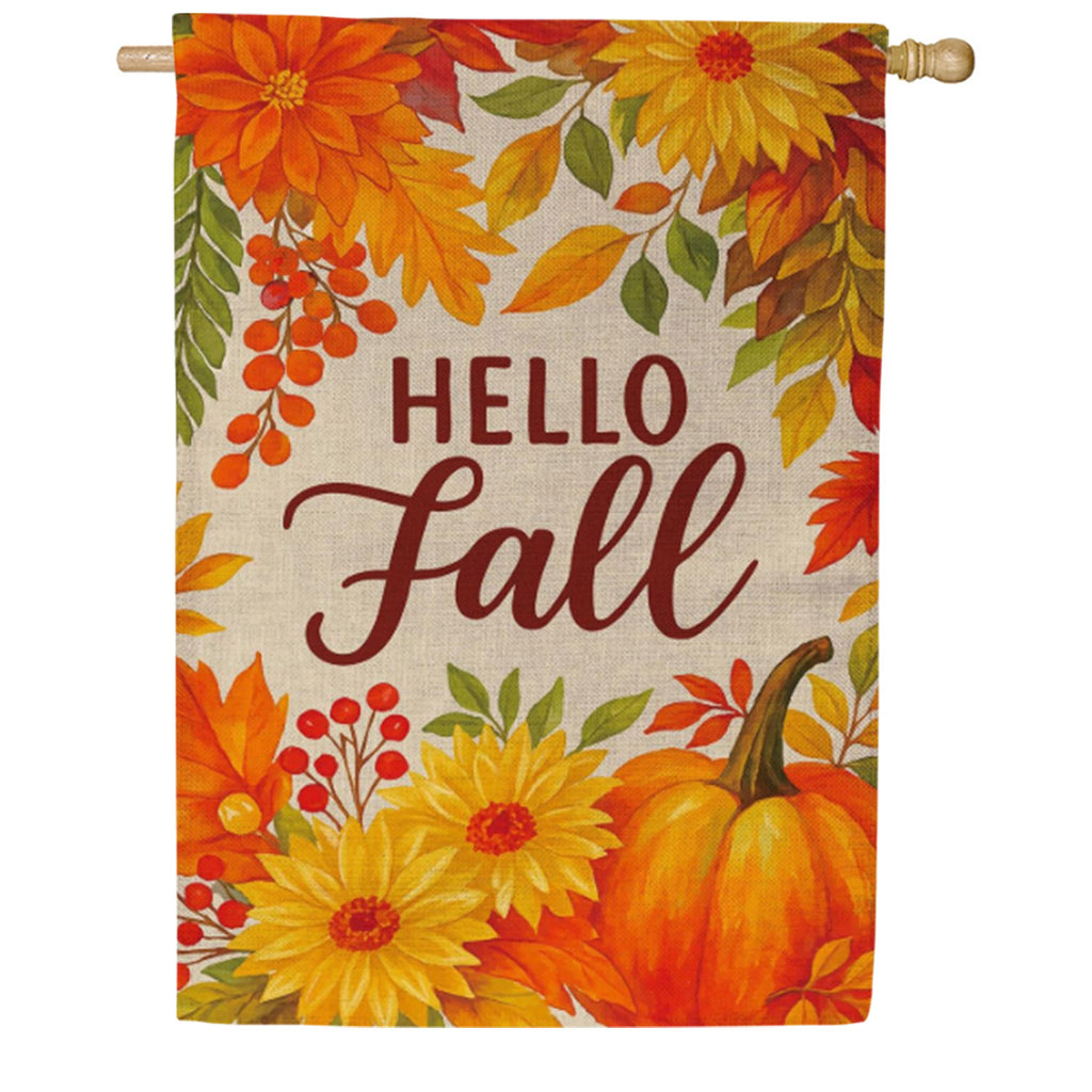 Evergreen Burlap House Flag - Fall Floral Bloom