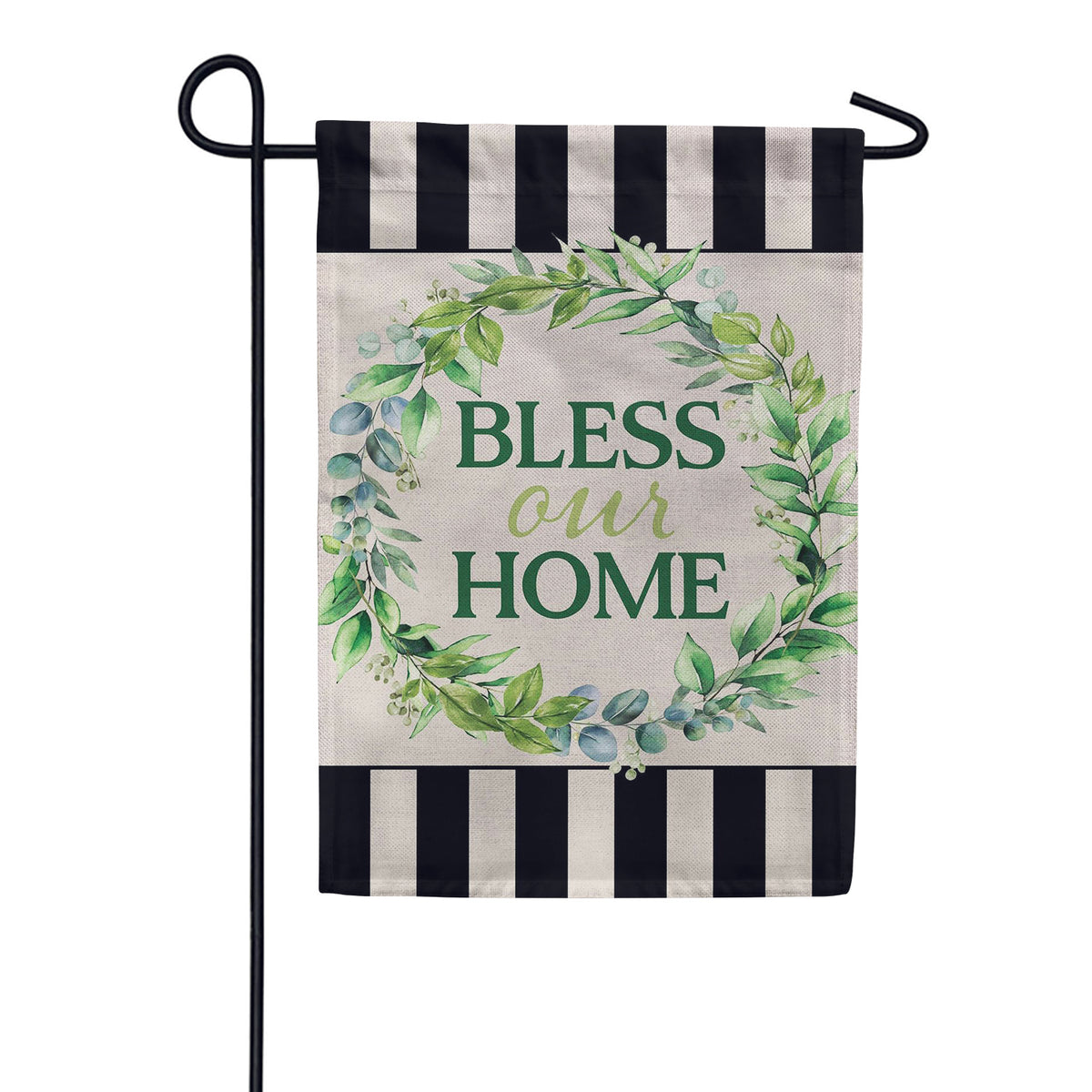 Evergreen Burlap Garden Flag - Bless Our Home