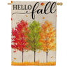 Evergreen Burlap House Flag - Hello Fall Autumn Trees