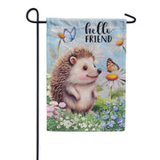 Evergreen Hedgehog & Daisies Burlap Garden Flag