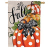 Evergreen Burlap House Flag - Patterned Pumpkins