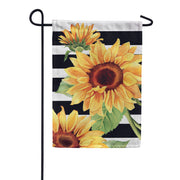 Evergreen Striped Sunflowers Burlap Garden Flag