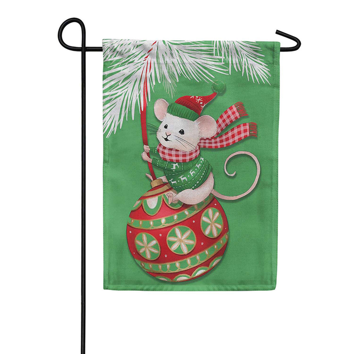 Evergreen Twas the Night Before Christmas Mighty Merry Mouse Burlap Garden Flag