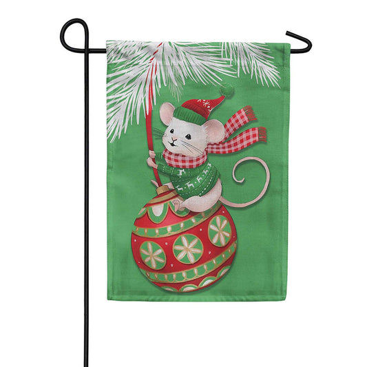 Evergreen Twas the Night Before Christmas Mighty Merry Mouse Burlap Garden Flag