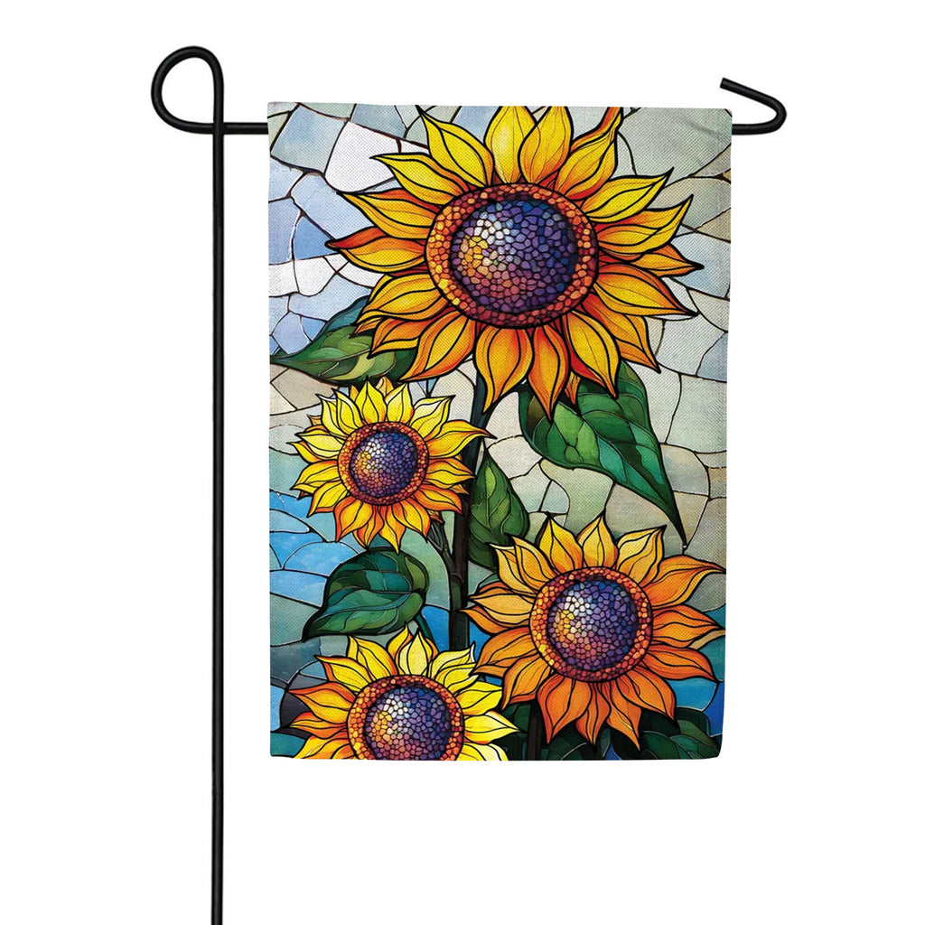 Evergreen Burlap Garden Flag - Stained Glass Sunflower Stalk
